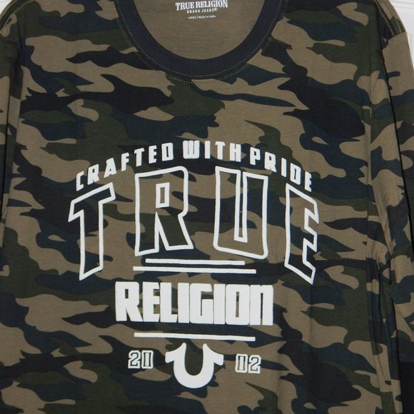 NWT MEN TRUE RELIGION CWP Graphic Crew Neck Long Sleeve CAMO T SHIRT LARGE - Picture 3 of 4